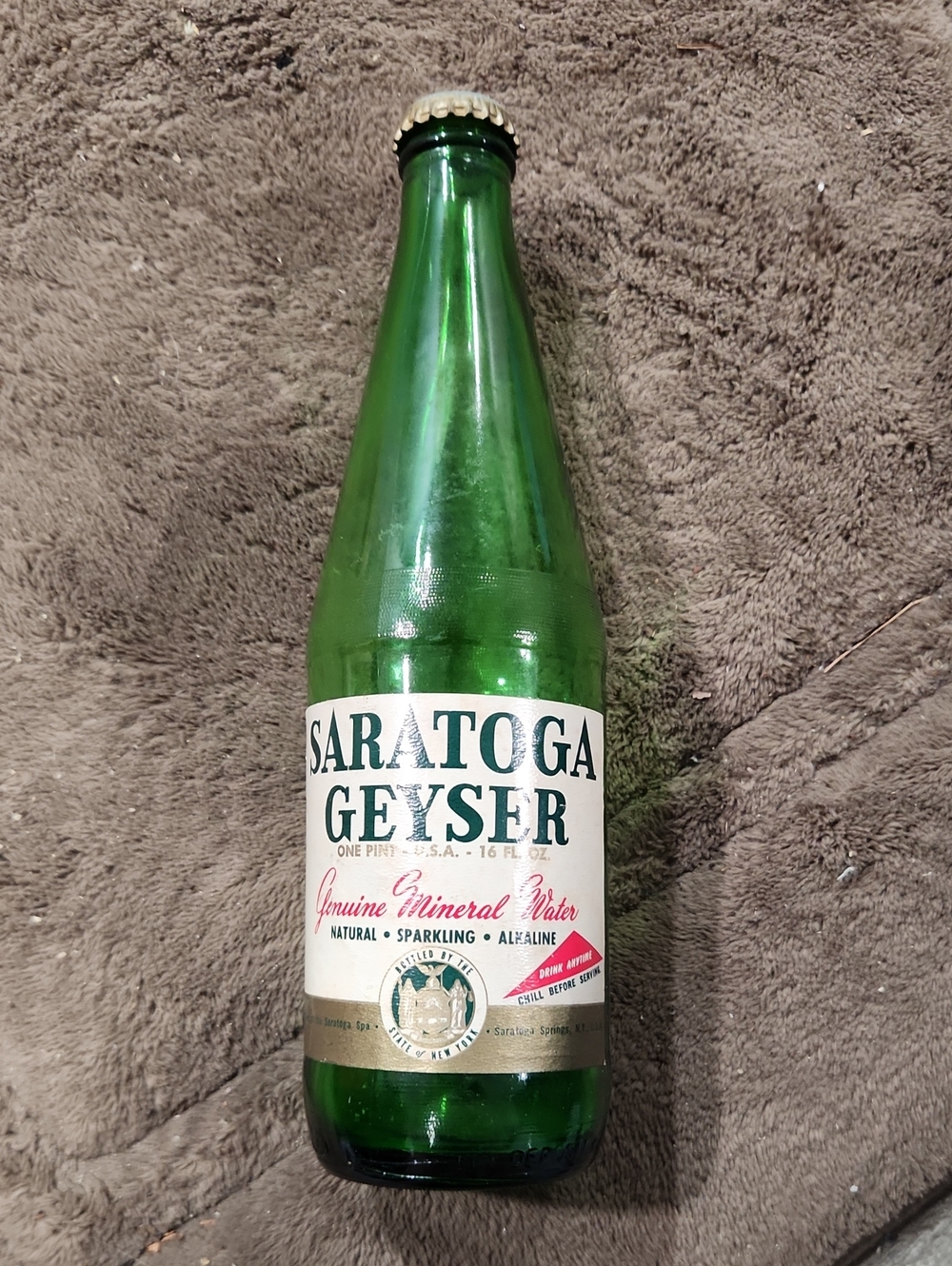 Vintage Saratoga Geyser Green Glass Bottle